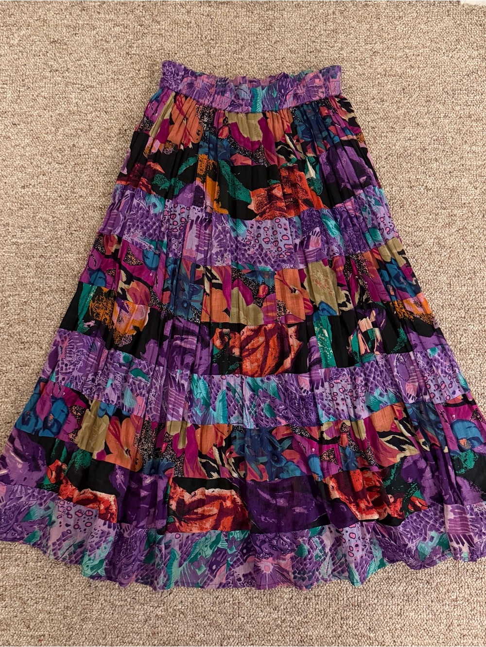 Boho Tiered Maxi Skirt in Purple Multi